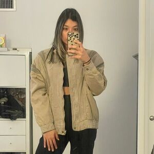 Vintage cream suede bomber jacket